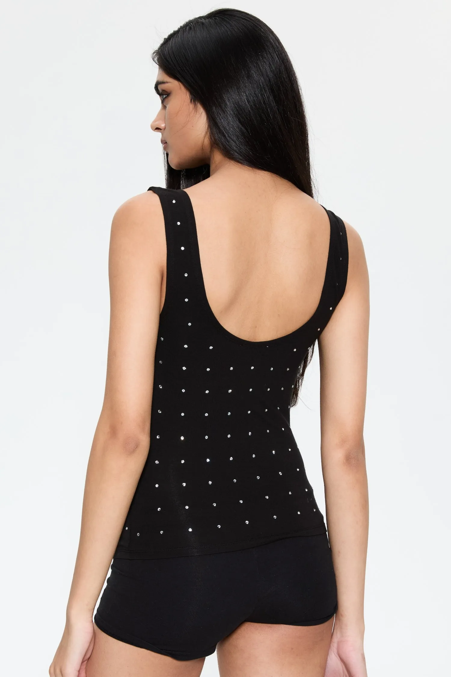 LANI TOP - BLACK RHINESTONE Flatlock Seams