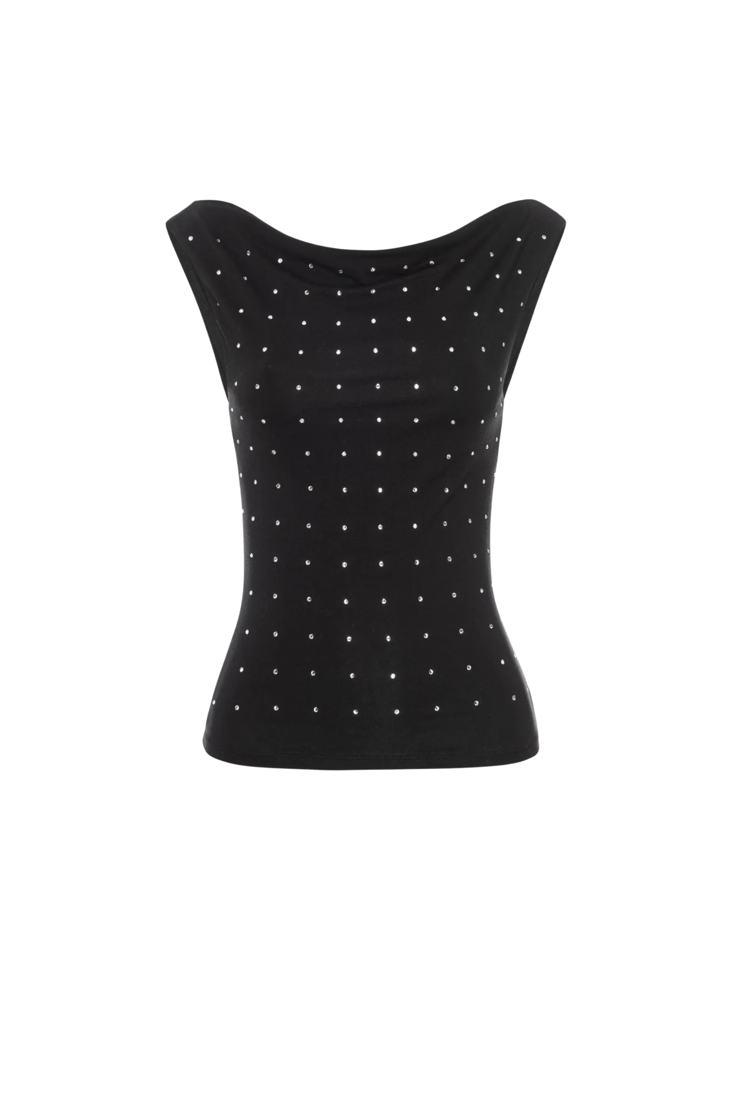 Wrinkle Free Weave NonRestrictive Armholes LANI TOP - BLACK RHINESTONE