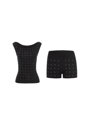 Noise Reduced Zipper SnagFreeKnit LANI TOP   BOOTY SHORT - BLACK RHINESTONE