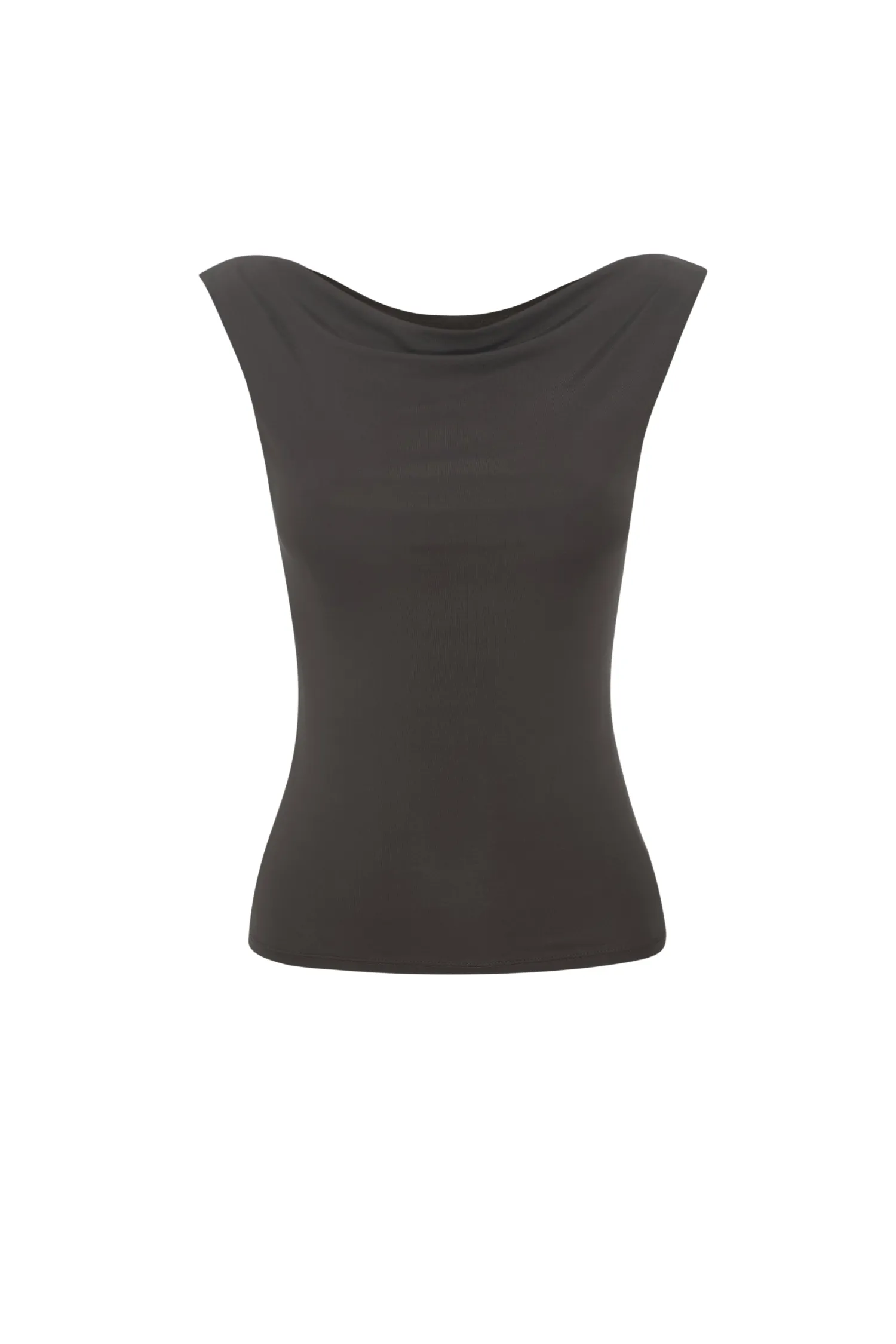 LANI TOP - SLATE VEGAN SILK Ribbed Trim Details Compact Thermal Insulation