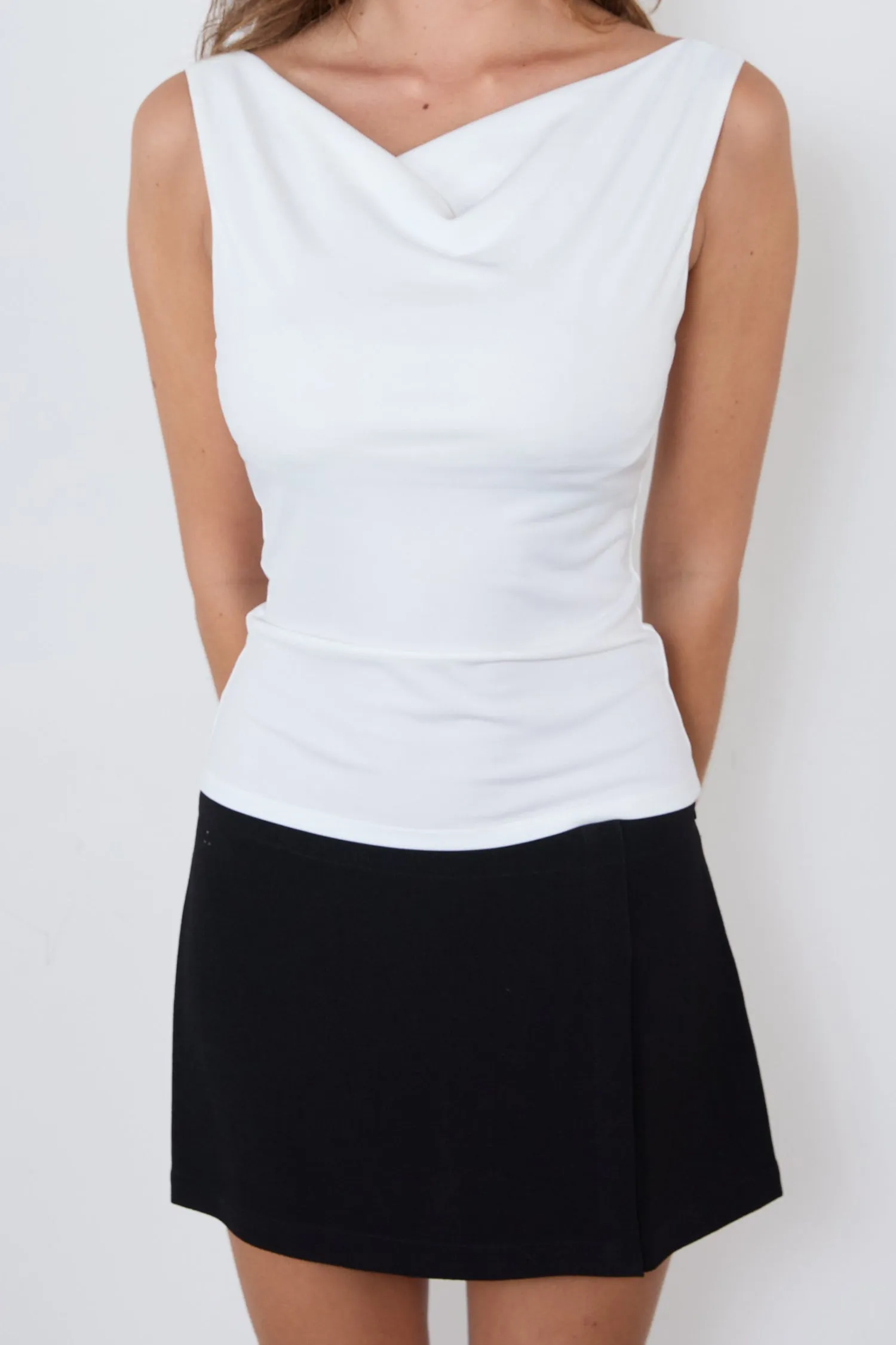 LANI TOP - WHITE FlatlockSeams Tencel Cotton Hybrid Weave