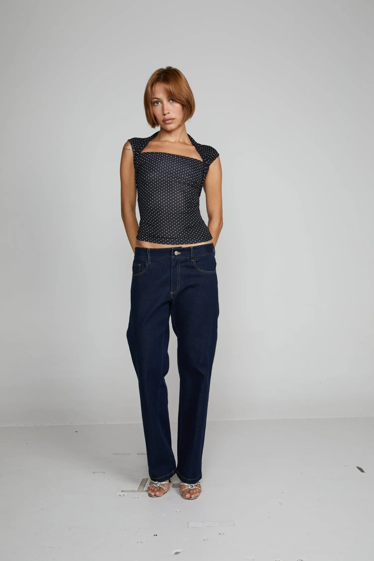 LowMaintenance LARA TOP - BLACK AND WHITE POLKA DOT