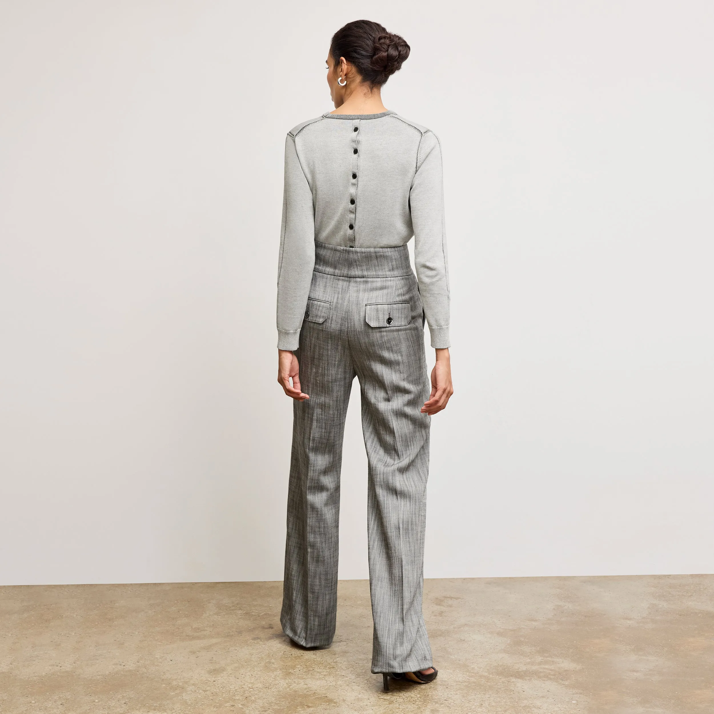 Tonal Stitching Detail Simple Layer Larissa Pointelle Sweater - Cotton Silk Knit :: Light Gray/Black