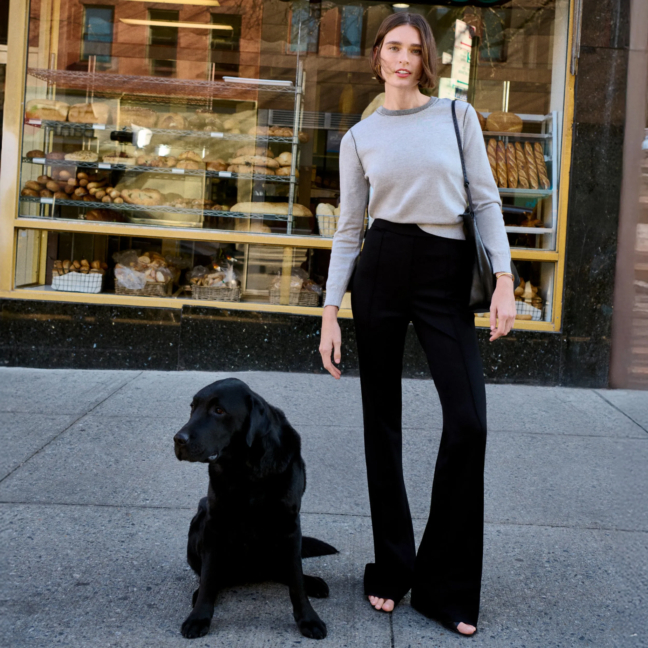 Larissa Pointelle Sweater - Cotton Silk Knit :: Light Gray/Black Daily Look