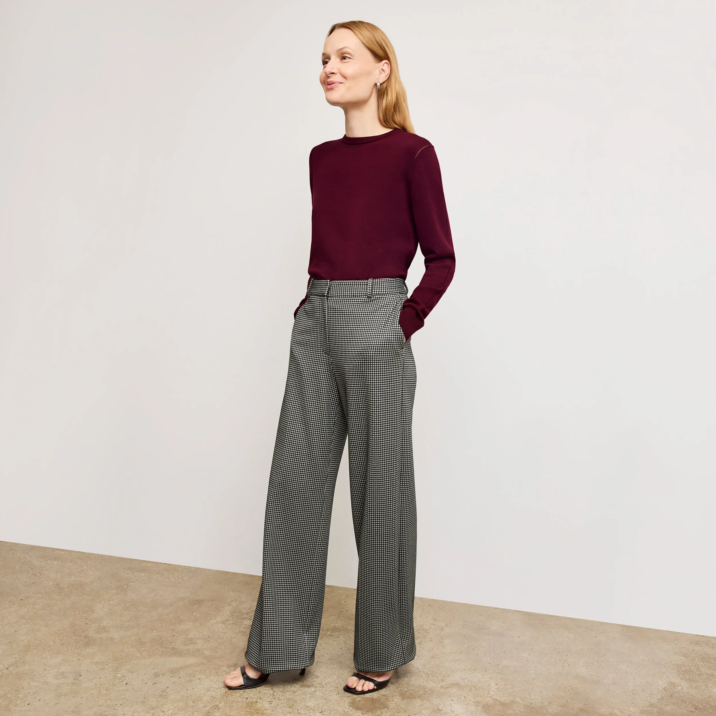 RibbedCollar Larissa Pointelle Sweater - Cotton Silk Knit :: Syrah