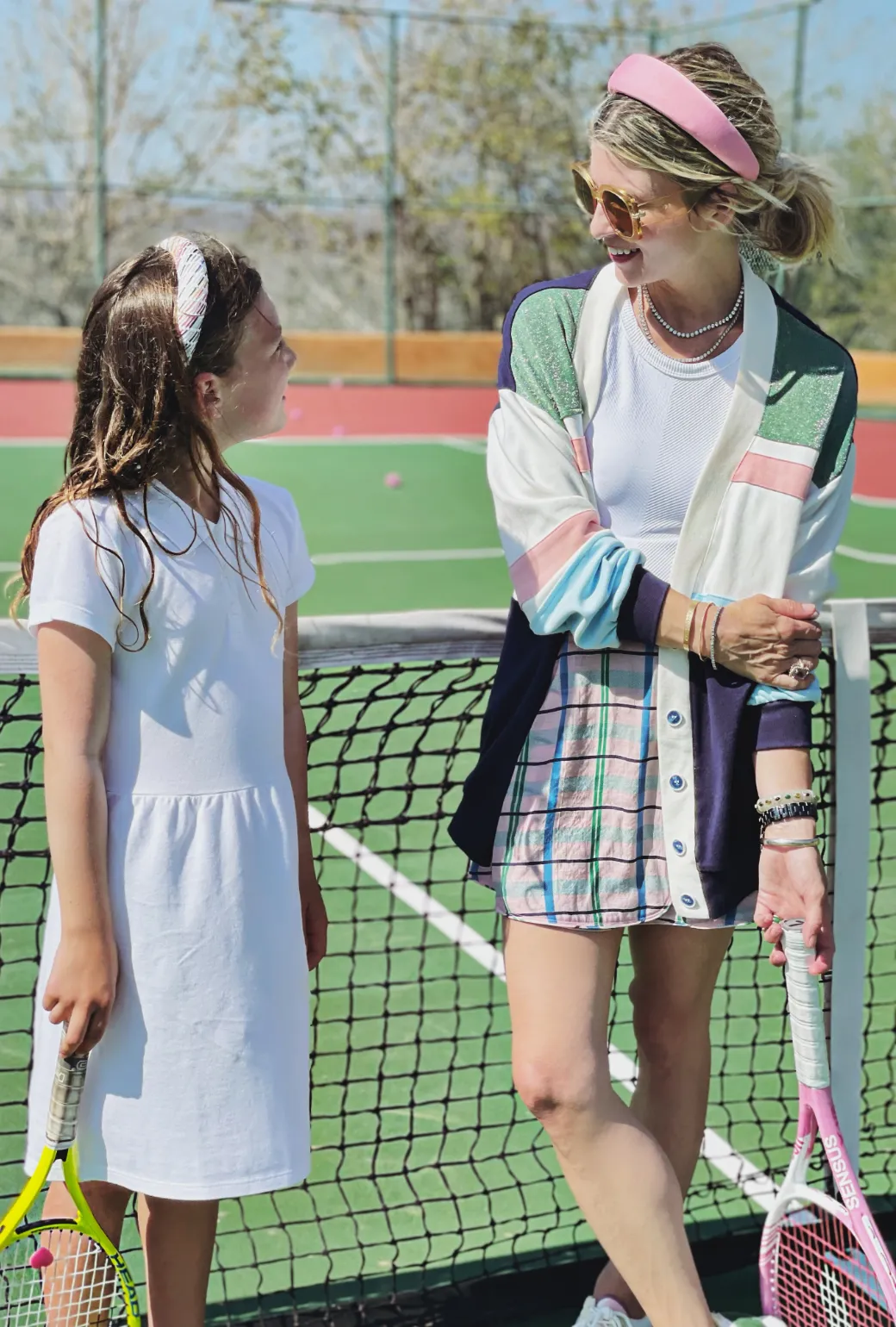 Flatlock Seams Quick Wash SAMPLE - Reversible Tennis Skirt - Pink Plaid & Green Lurex