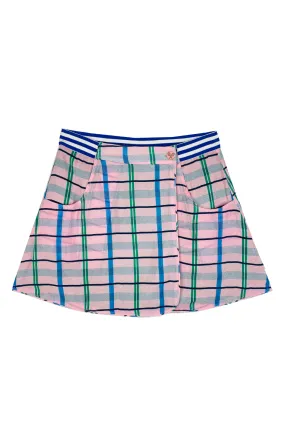 SAMPLE - Reversible Tennis Skirt - Pink Plaid & Green Lurex Solid shade Water Repellent Coating