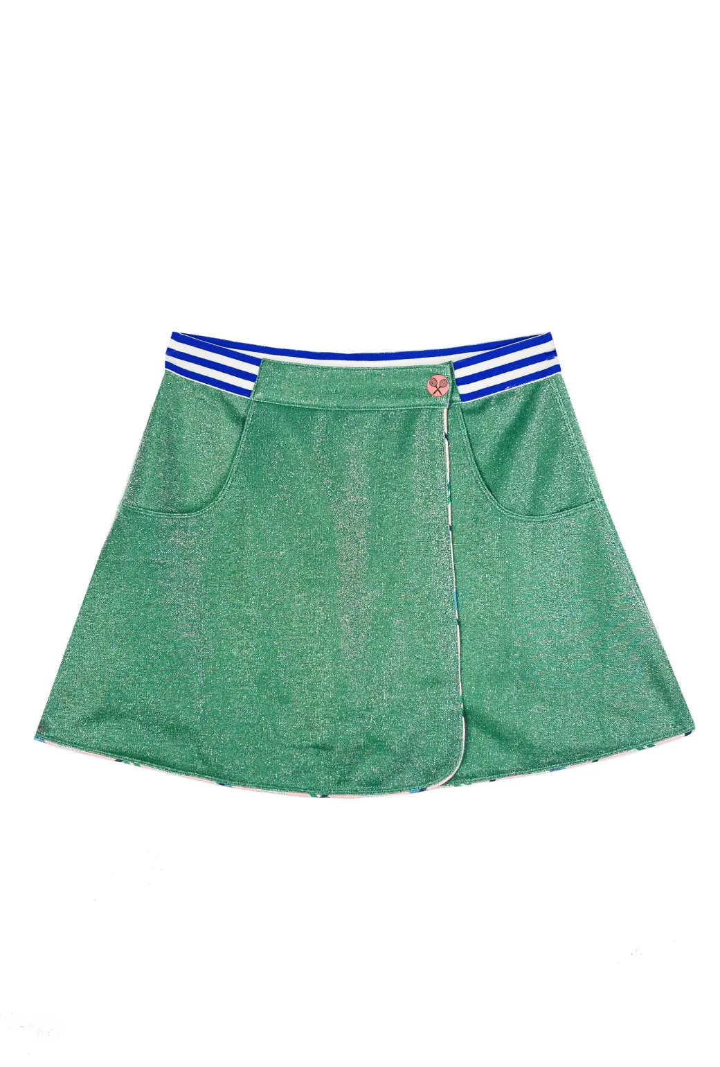 Low Profile Waistband SAMPLE - Reversible Tennis Skirt - Pink Plaid & Green Lurex