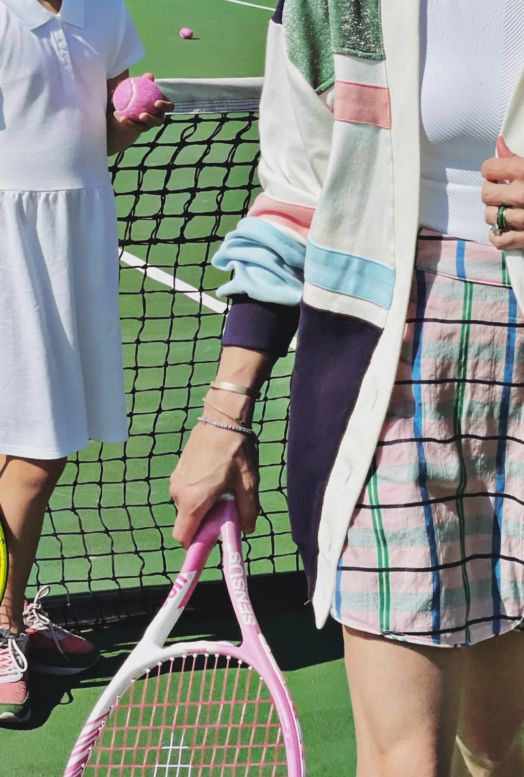 Bootcut shape SAMPLE - Reversible Tennis Skirt - Pink Plaid & Green Lurex