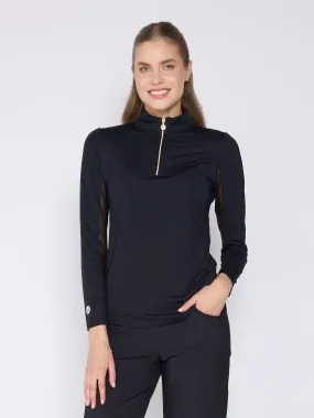 Quarter Zip Sun Protection Top In Black Luxurious Feel Versatile Design