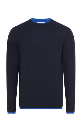 Sporty Tee Office Look Wells Knit Sweater in Navy & Cobalt Cashmere Silk