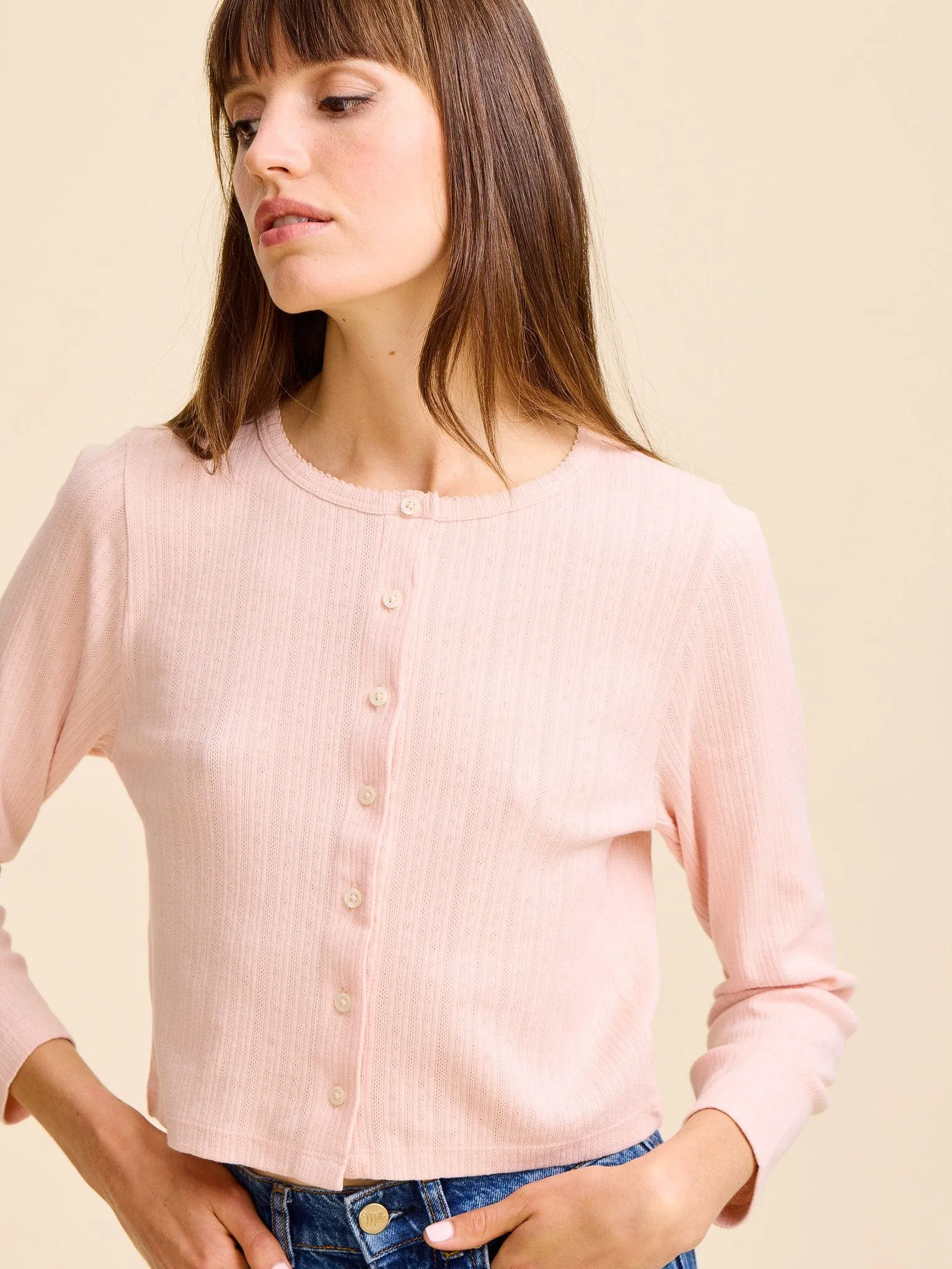 TearResistantWeave LightReflectiveTrim Bibi Pointelle Cardigan in Spanish Villa