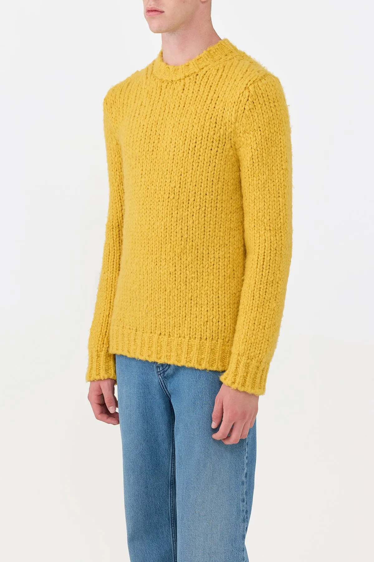 Lawrence Knit Sweater in Golden Birch Welfat Cashmere Non Closure Collar