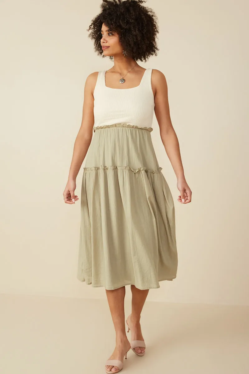 Mix Media Ribbed Knit Square Neck Tank Dress Fashion-Forward