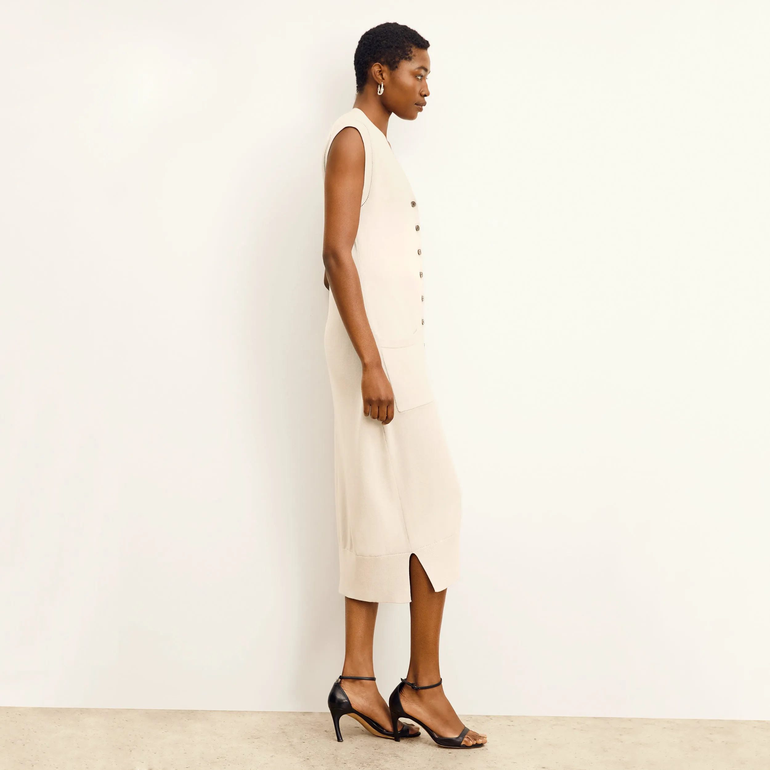 Cold Layer Toula Pointelle Dress - Cotton Silk Knit :: Ivory