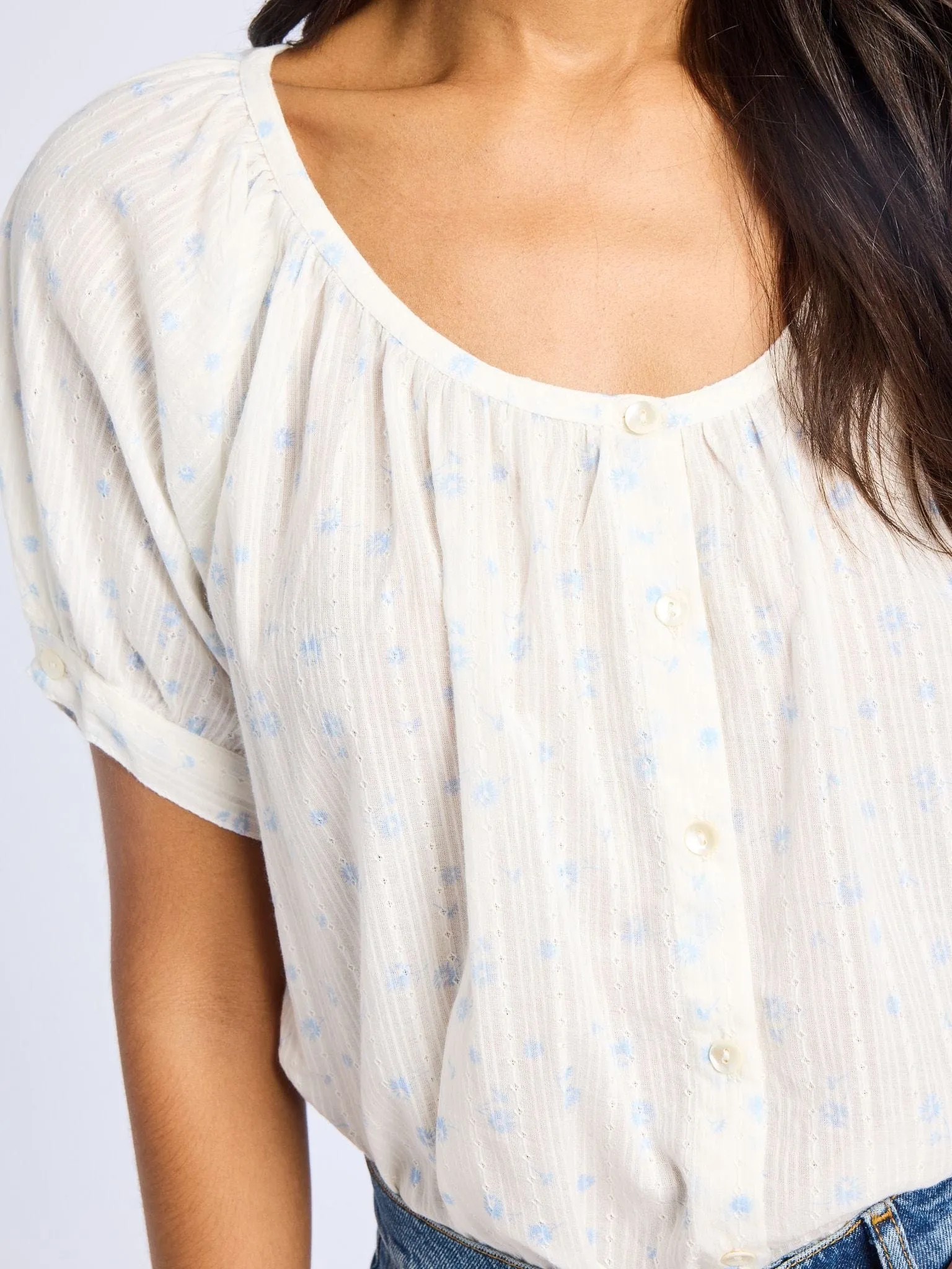 Airflow Mesh Insert Naomi Top in Blue Flora