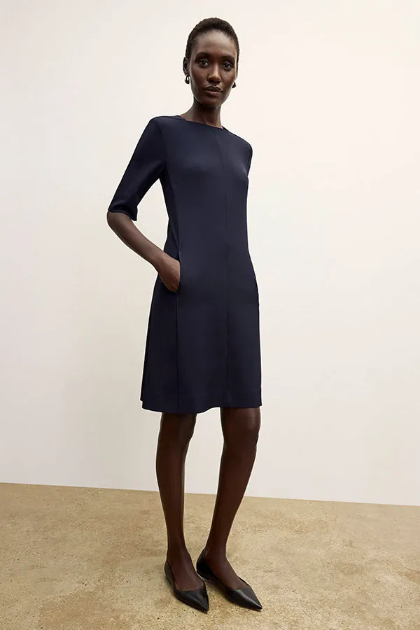 Convertible Neckline Reflective Accent Stripes Emily Dress - Recycled WonderTex :: Midnight