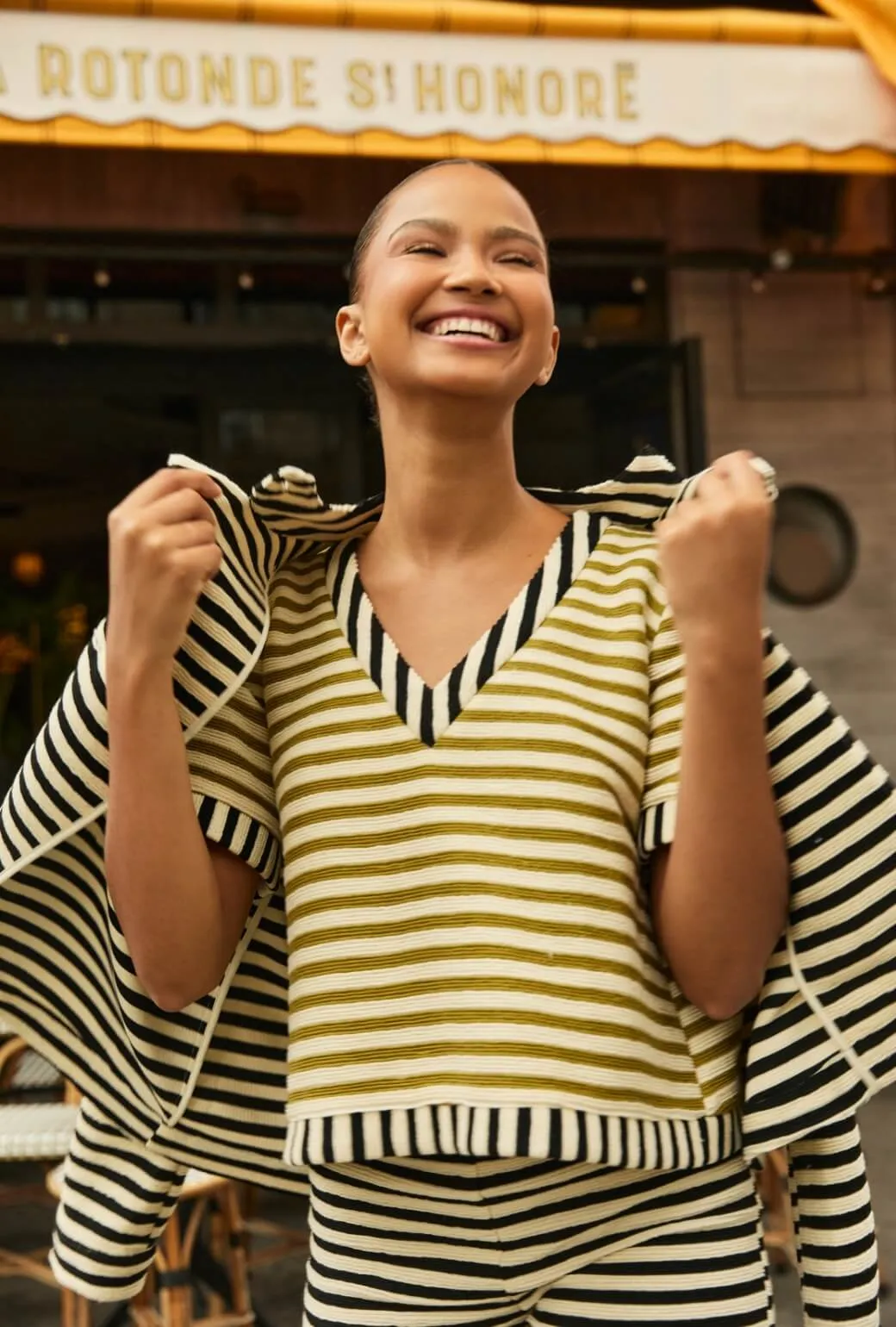 The Onasis Top - Moss & Black Striped Terry Heather Effect Finish NeutralPalette