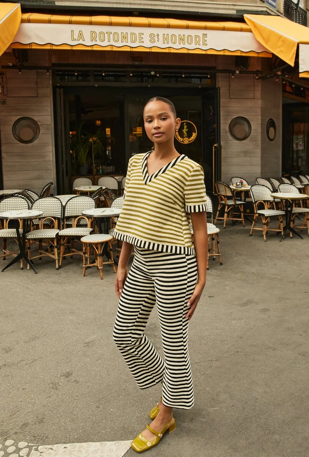 Oversized Collar LowMaintenance The Onasis Top - Moss & Black Striped Terry