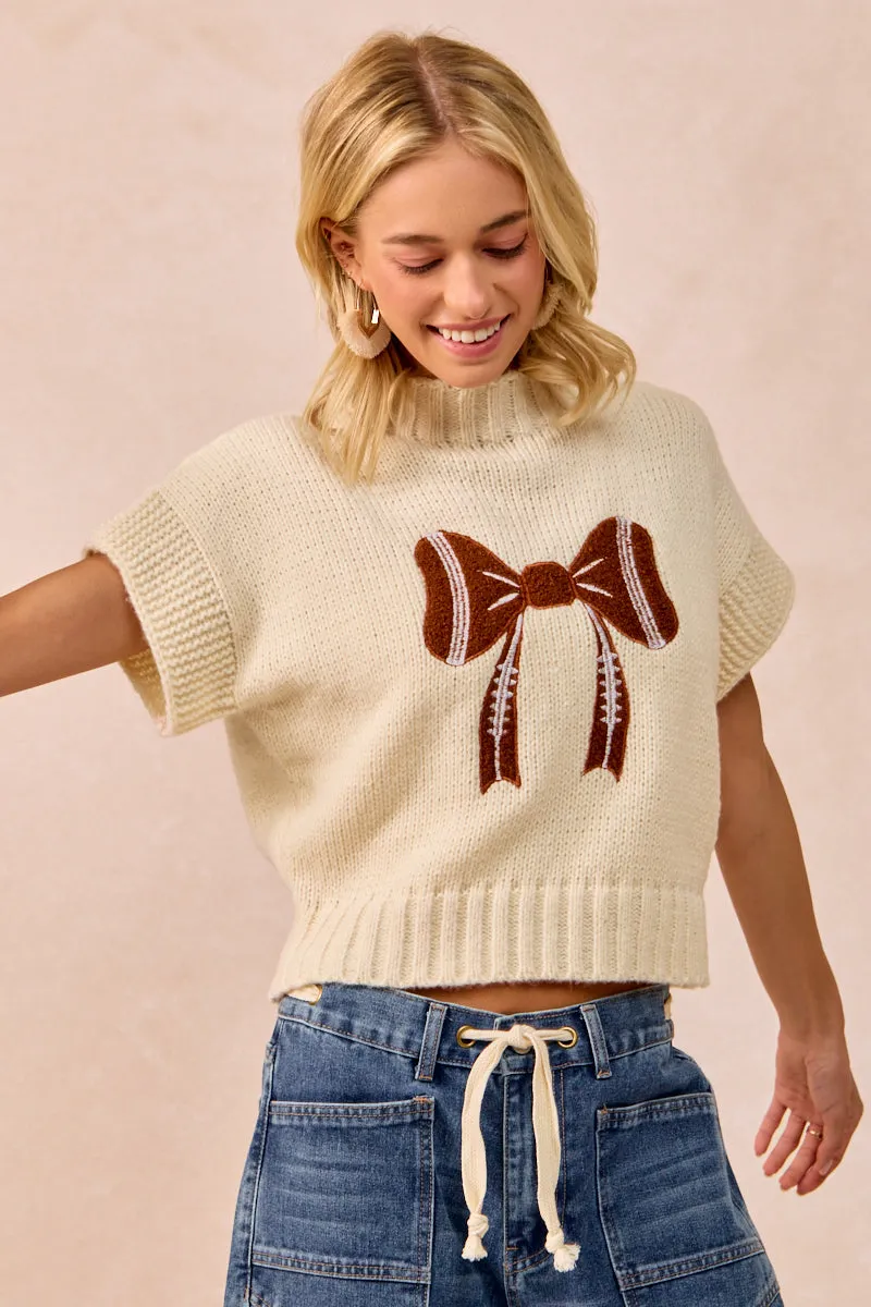 IT1388K-32 | GAMEDAY THEME RIBBON PATCHED SWEATER TOP Odor Resistant Treatment