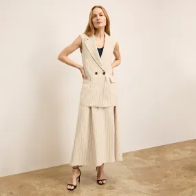 Sleek Casual Workday Ready Kasa Double-Breasted Vest - Breeze Stripe :: Ecru/Navy