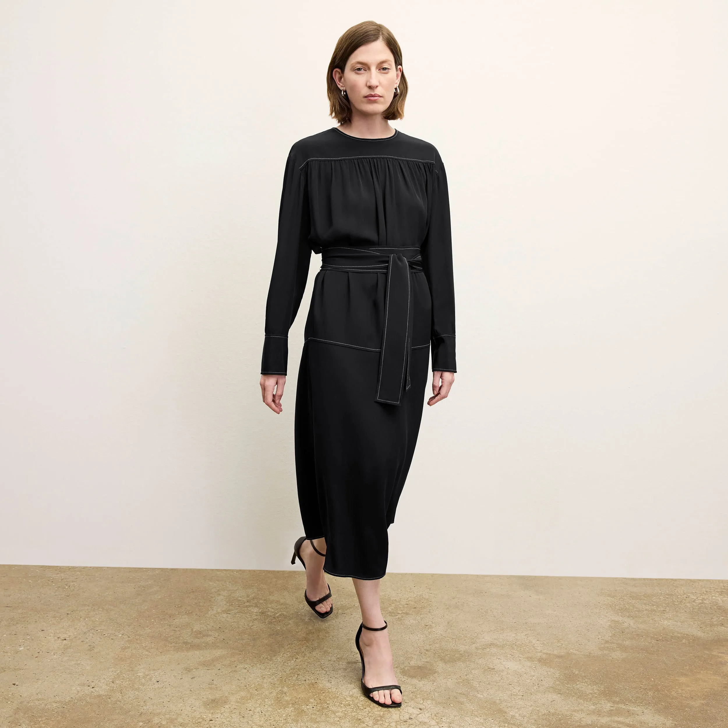 Edie Dress - Washable Silk Top Stitch :: Black Everyday Comfort Fit Tear Resistant Reinforcement