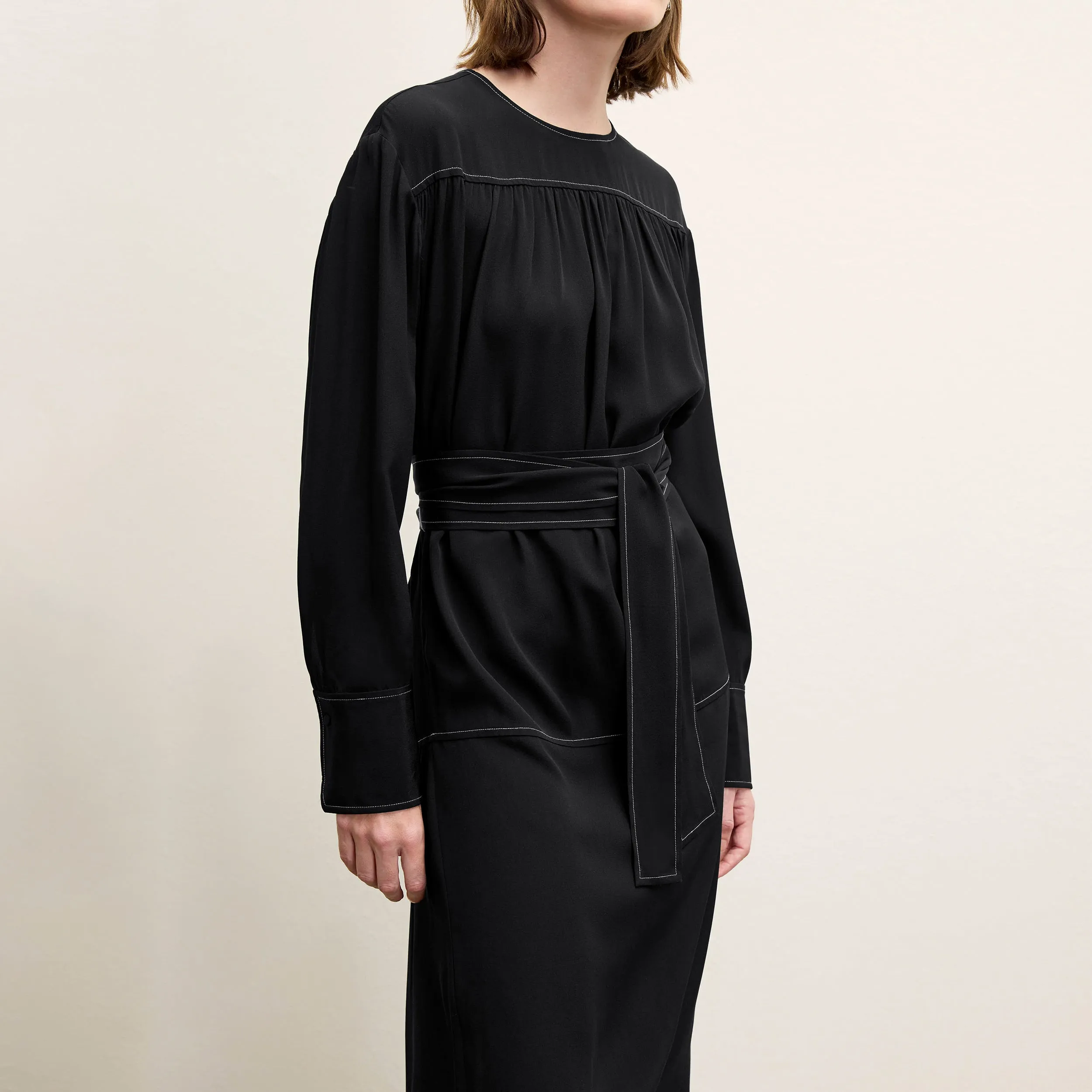 Edie Dress - Washable Silk Top Stitch :: Black Flexible Waistband NoRoll Hem Technology
