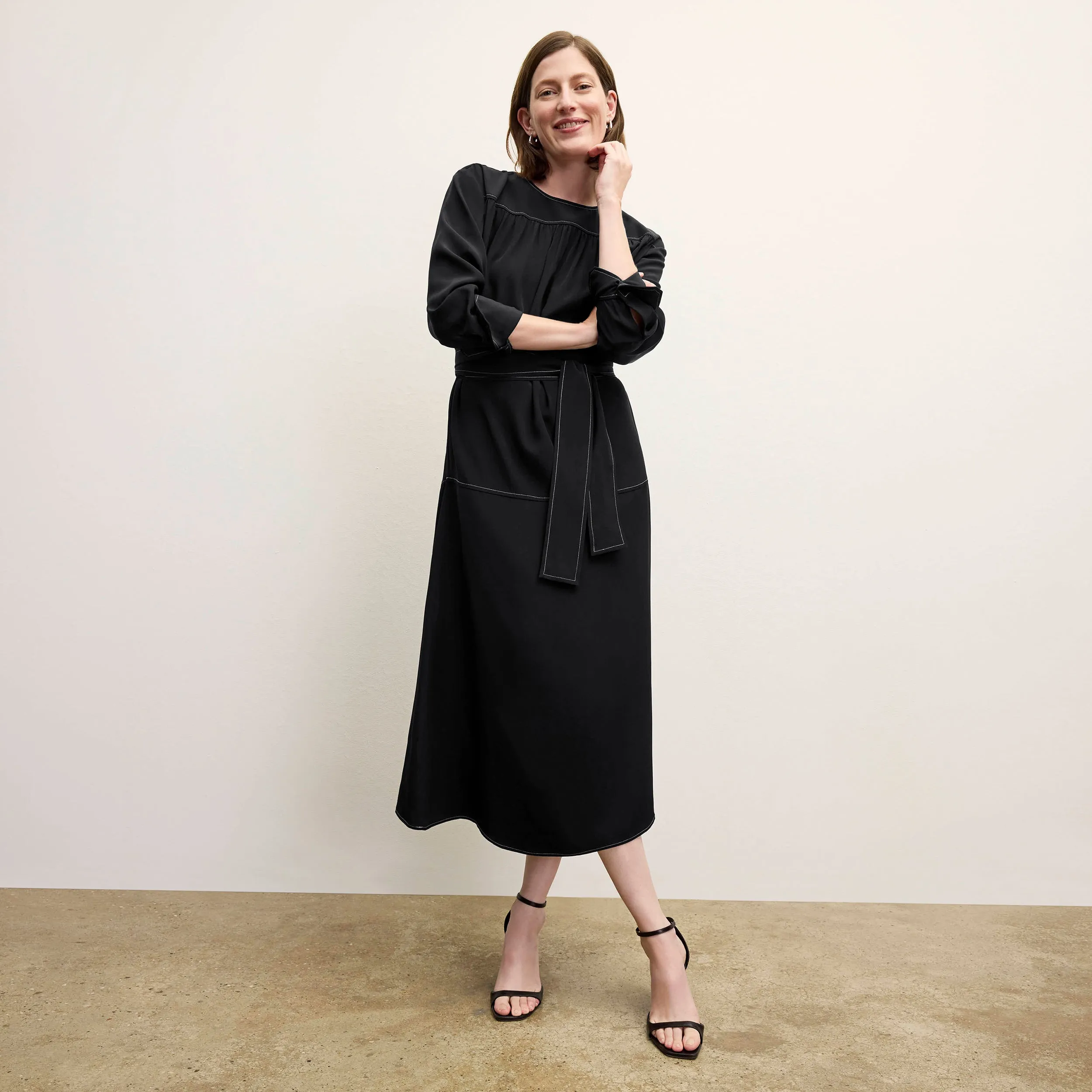 Edie Dress - Washable Silk Top Stitch :: Black Anti Pill Surface Layered Look