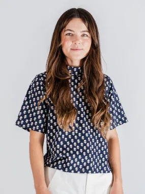 DoubleLayered Collar Eve Top - Micro Floral Navy