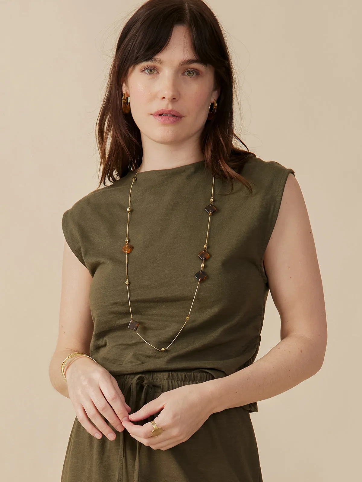 Ruched Top - Olive Flexible Ribbing