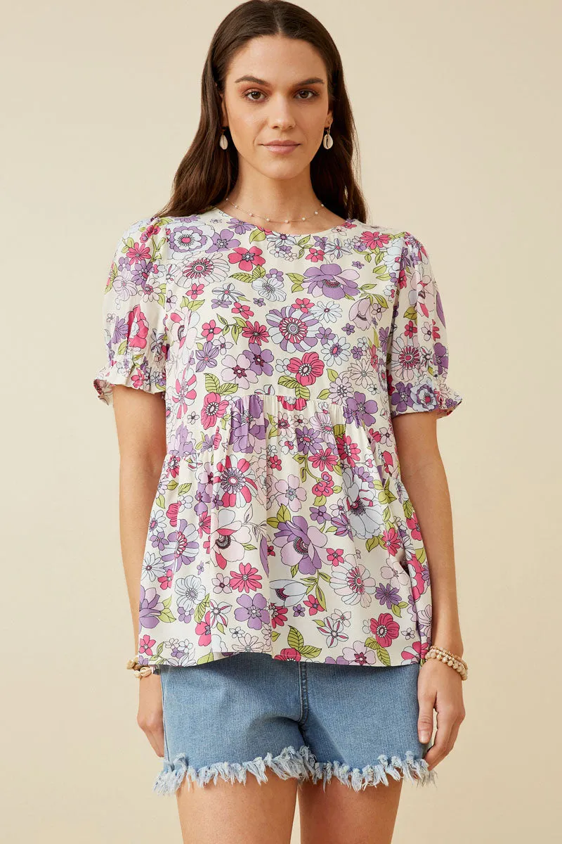 Fray Resistant Edges Anti Static Weave Technology Floral Rounded Hem Peplum Top