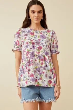 Active Wear Floral Rounded Hem Peplum Top