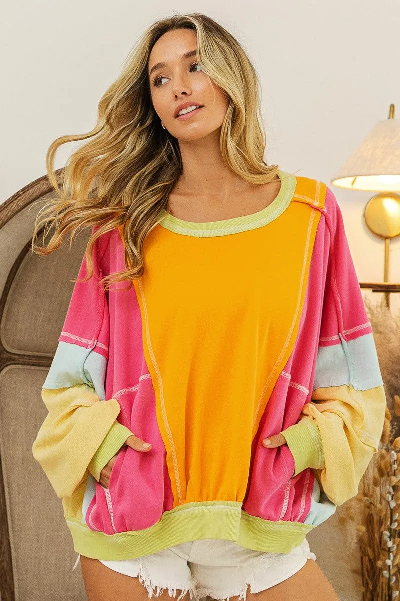 IP9476G-01 | RAW EDGE VINTAGE WASHED TERRY PULLOVER Adjustable Hem Cuff ReinforcedShoulderConstruction