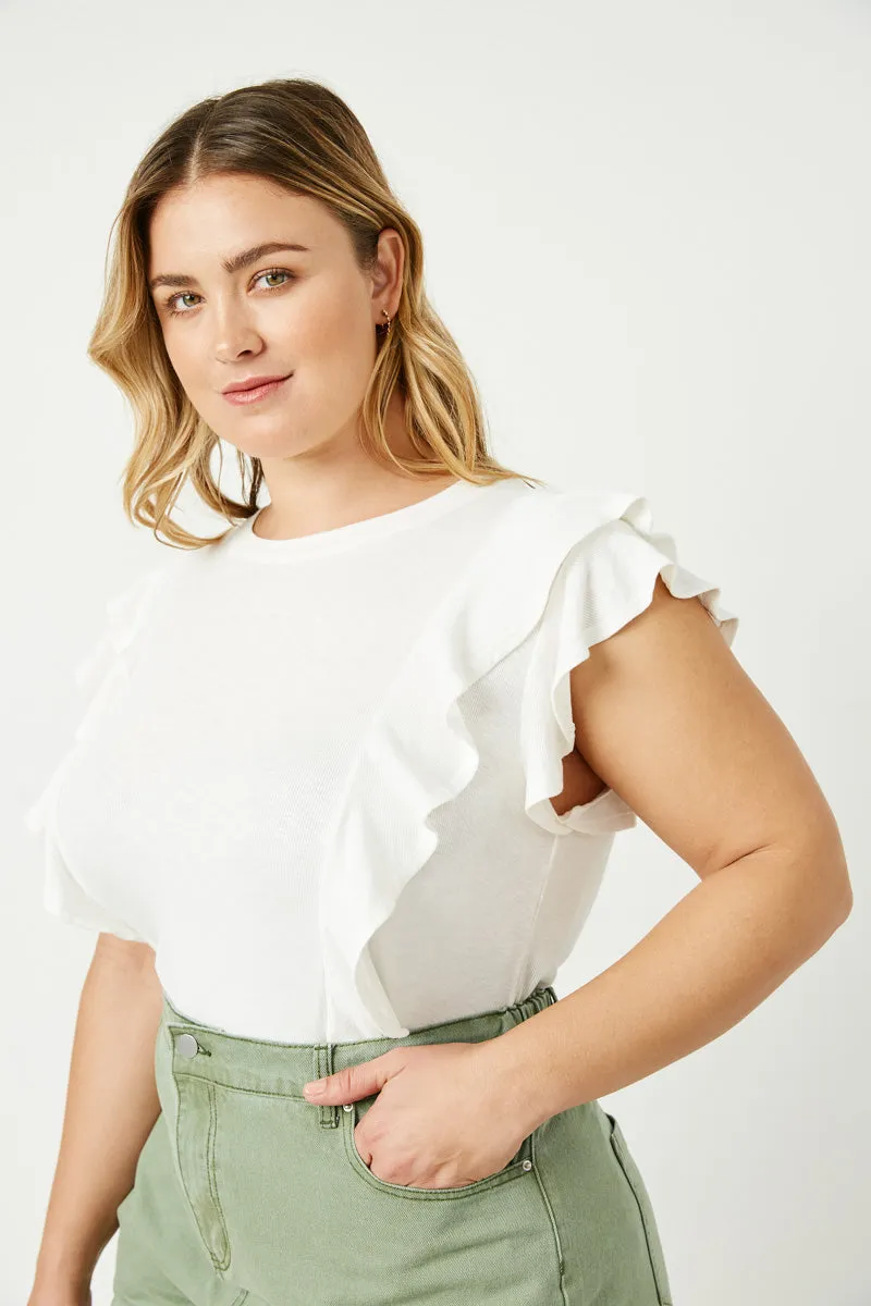 Ribbed Trims Layered Ruffle Rib Knit Top