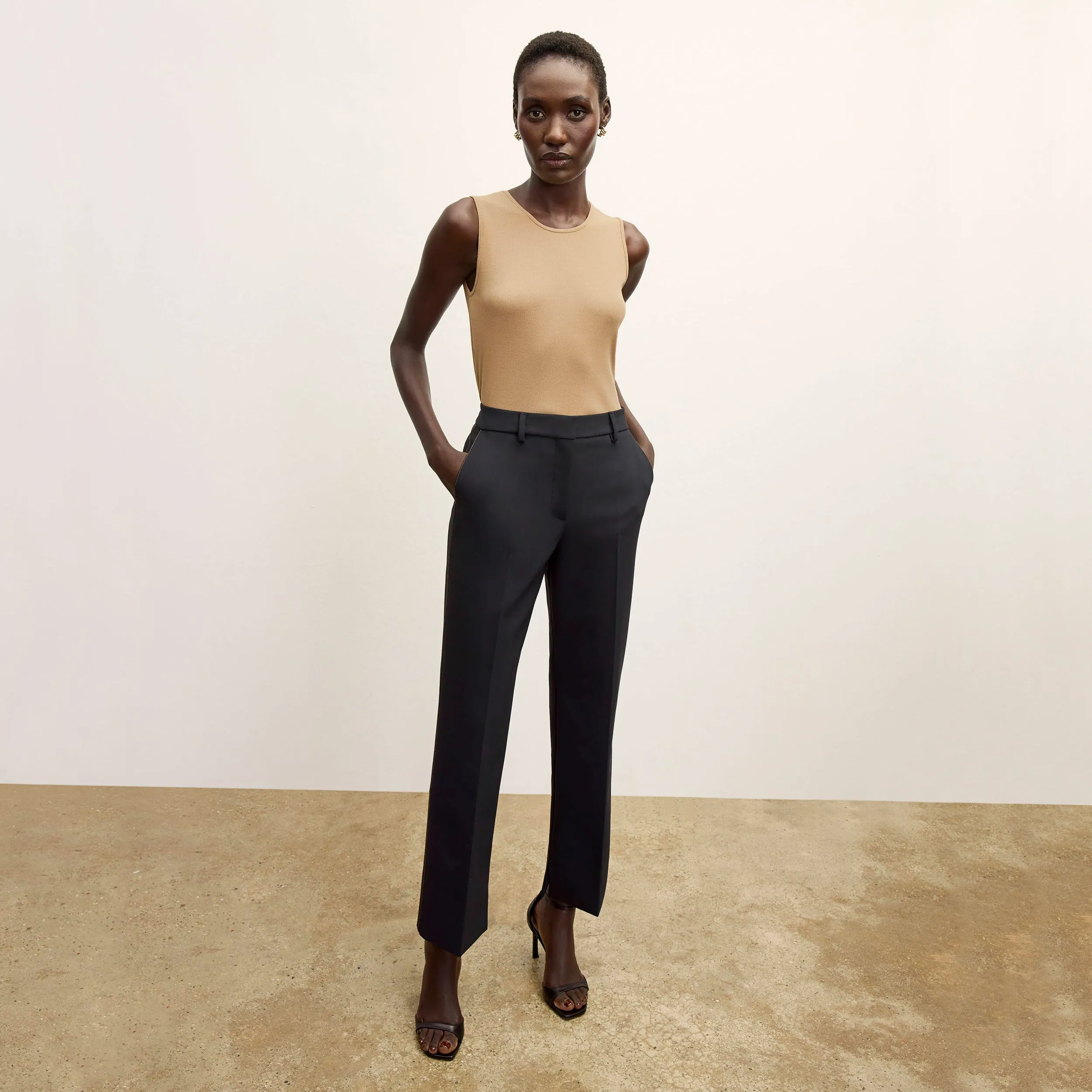 Paige Tank - Ribbed Pima Cotton :: Camel Durable Fiber Blend Water Repellent Finish Double Layered Hem