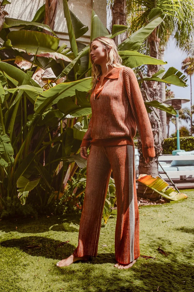 All Use Simple Utility IB1520-01 | TWO TONE RIB TEXTURE SWEATER AND PANTS SET