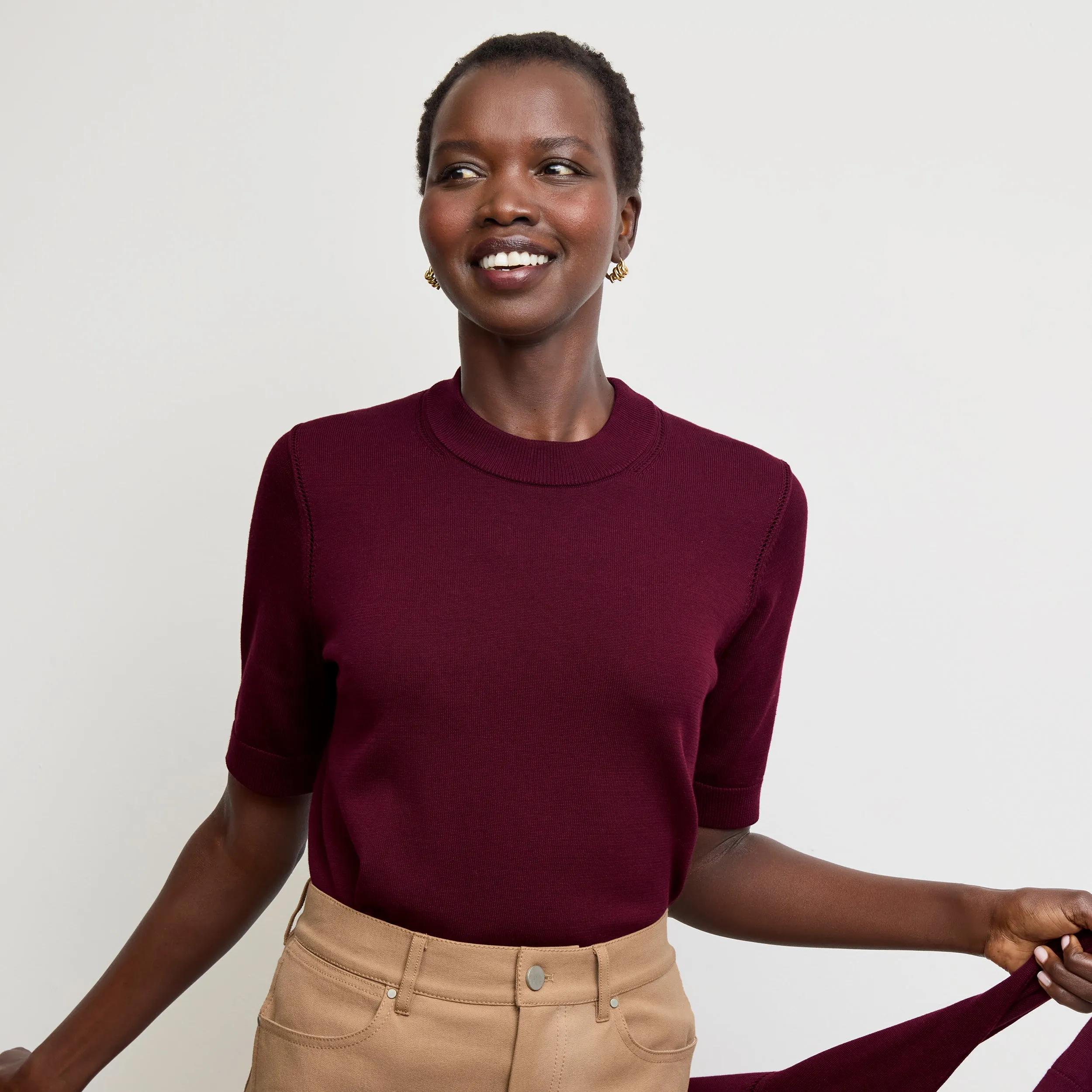 Airflow Mesh Insert Bonded Seam Innovation Becca Pointelle Tee - Cotton Silk Knit :: Syrah