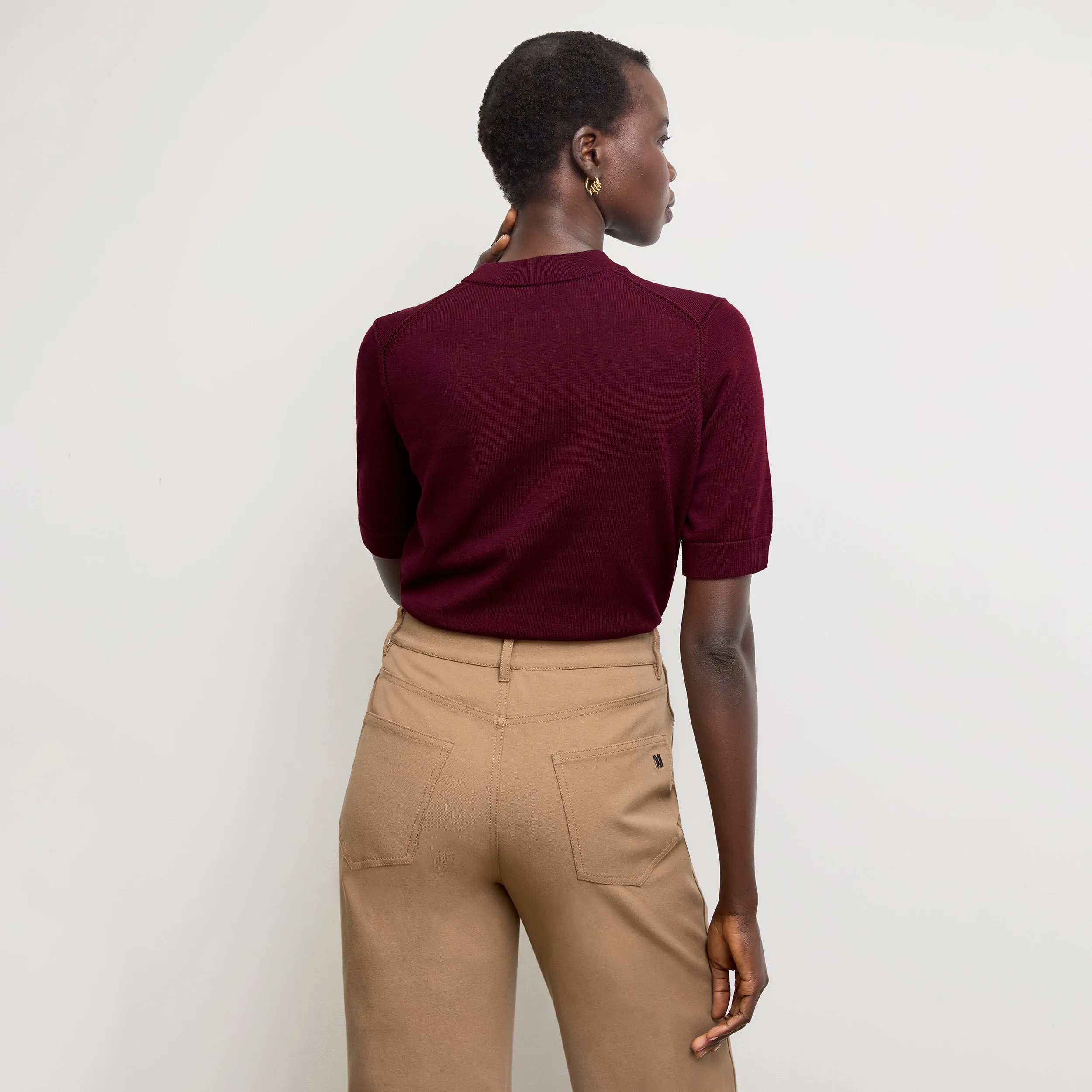 Becca Pointelle Tee - Cotton Silk Knit :: Syrah DroppedShoulder Minimalist Styling