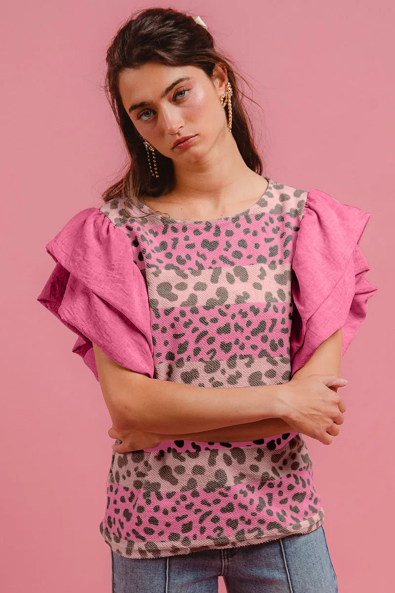 Moisture wicking IT1122S-02M | LEOPARD STRIPE COMBO DOUBLE SLEEVES TOP