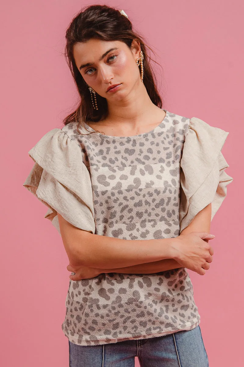 Shrink Resistant Treatment Morning Commute Gear IT1122S-02M | LEOPARD STRIPE COMBO DOUBLE SLEEVES TOP