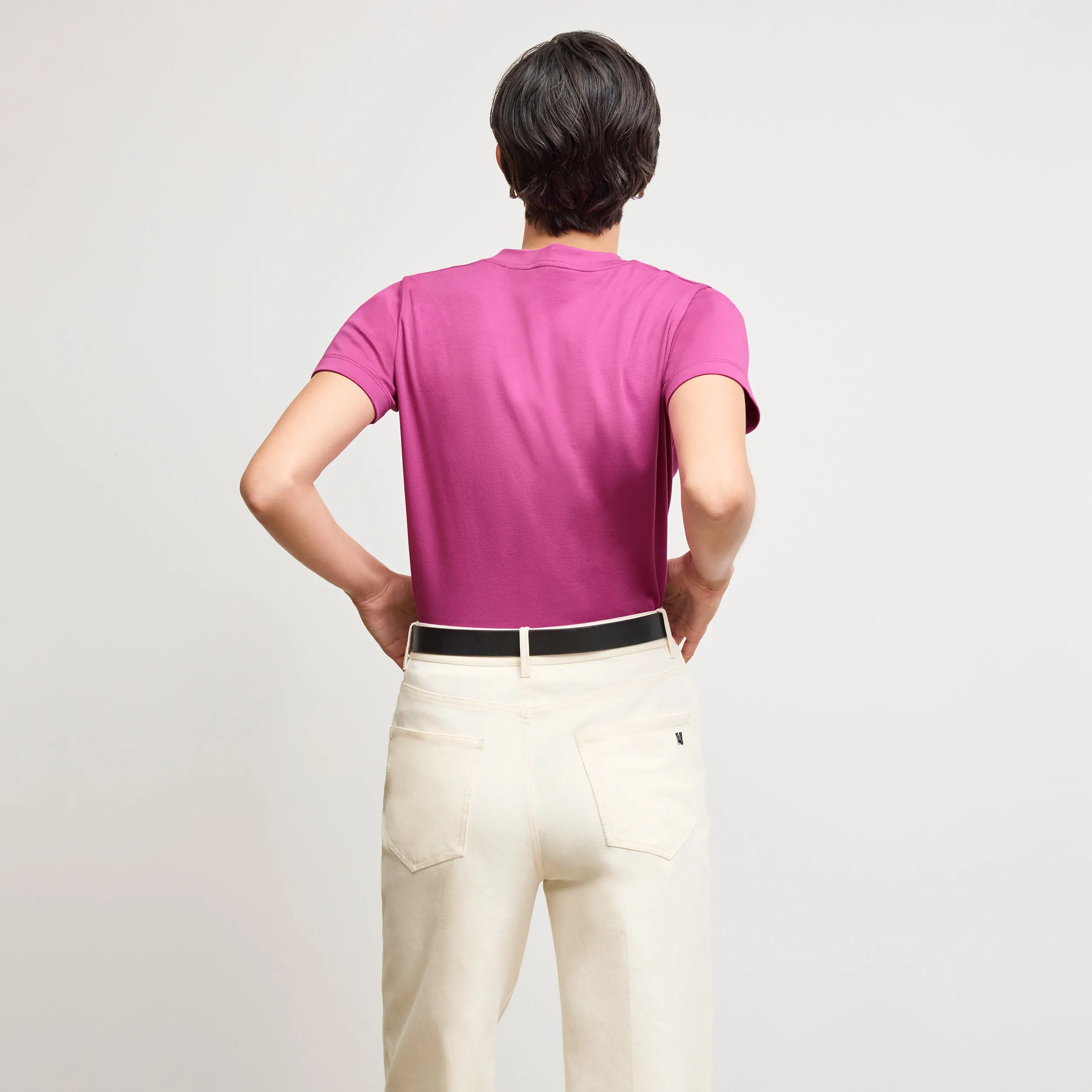 Lee V-Neck T-Shirt - Organic Pima Cotton :: Pink Berry WrinkleFree Weave BreathableBack