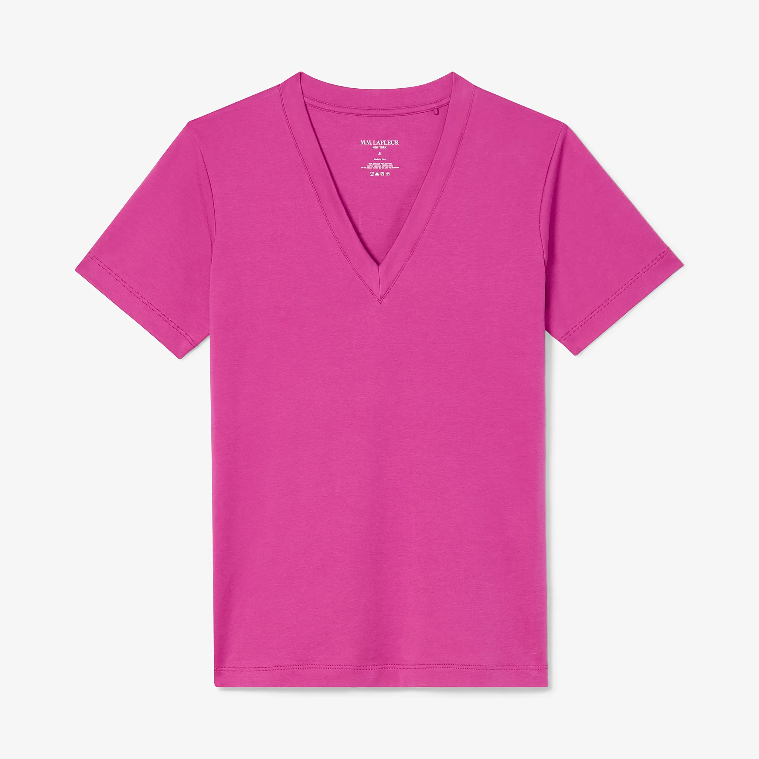 DoubleStitchedSeams NonFade Dye Lee V-Neck T-Shirt - Organic Pima Cotton :: Pink Berry