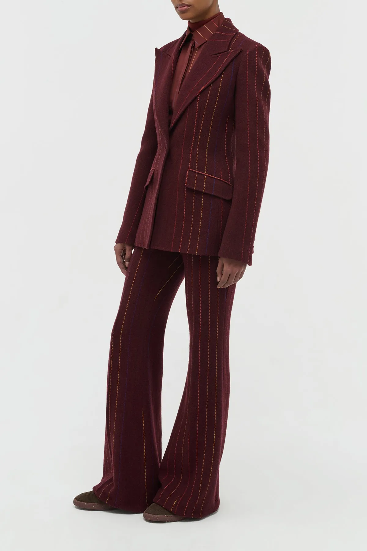 Quick Access Pockets Hot Weather Leiva Blazer in Burnt Sienna Multi Pinstripe Wool Cashmere