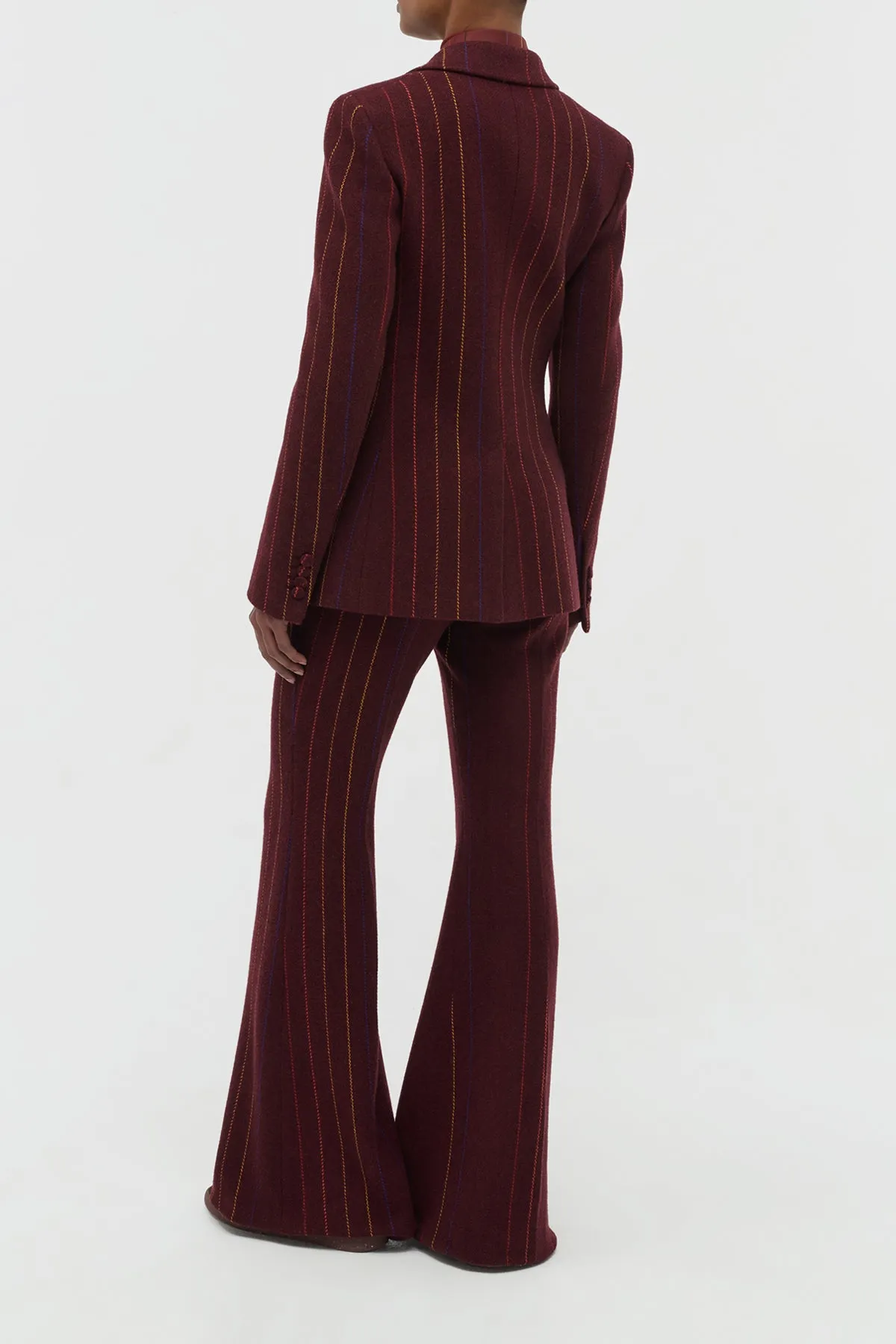 Leiva Blazer in Burnt Sienna Multi Pinstripe Wool Cashmere Non Restrictive Armhole Cut Biodegradable Fiber