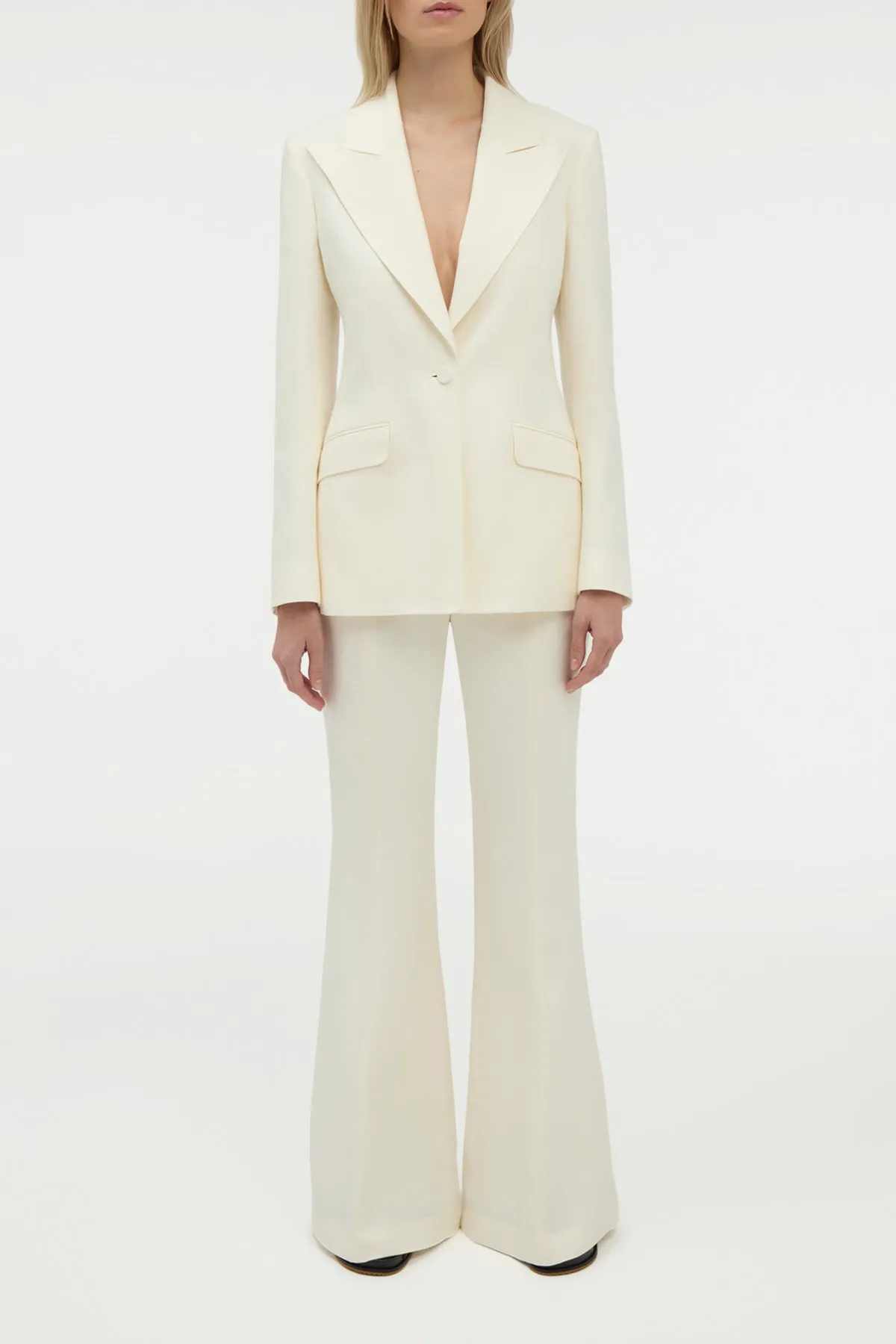 FlexibleRibbedTrims AntiPillingTechnology Leiva Blazer in Ivory Linen Twill