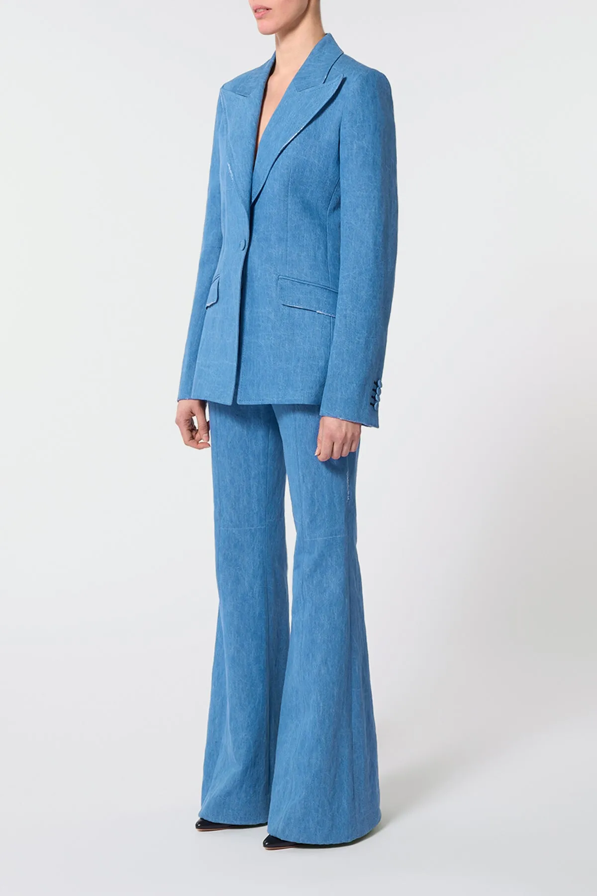 CushionedSupport SoftBrushed Leiva Blazer in Light Blue Recycled Cotton Linen Denim
