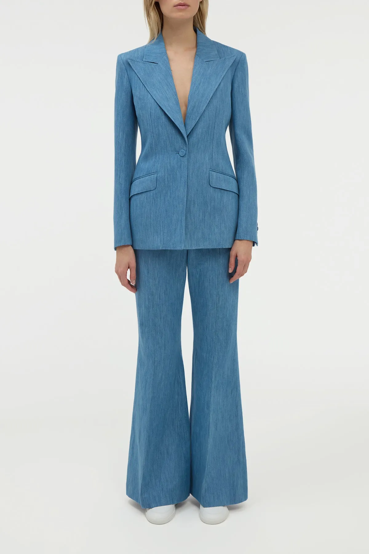 HighDensity Knit Leiva Blazer in Medium Blue Recycled Cotton Linen Denim