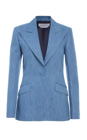 NonIrritatingSeams stain resistant coating Leiva Blazer in Medium Blue Recycled Cotton Linen Denim