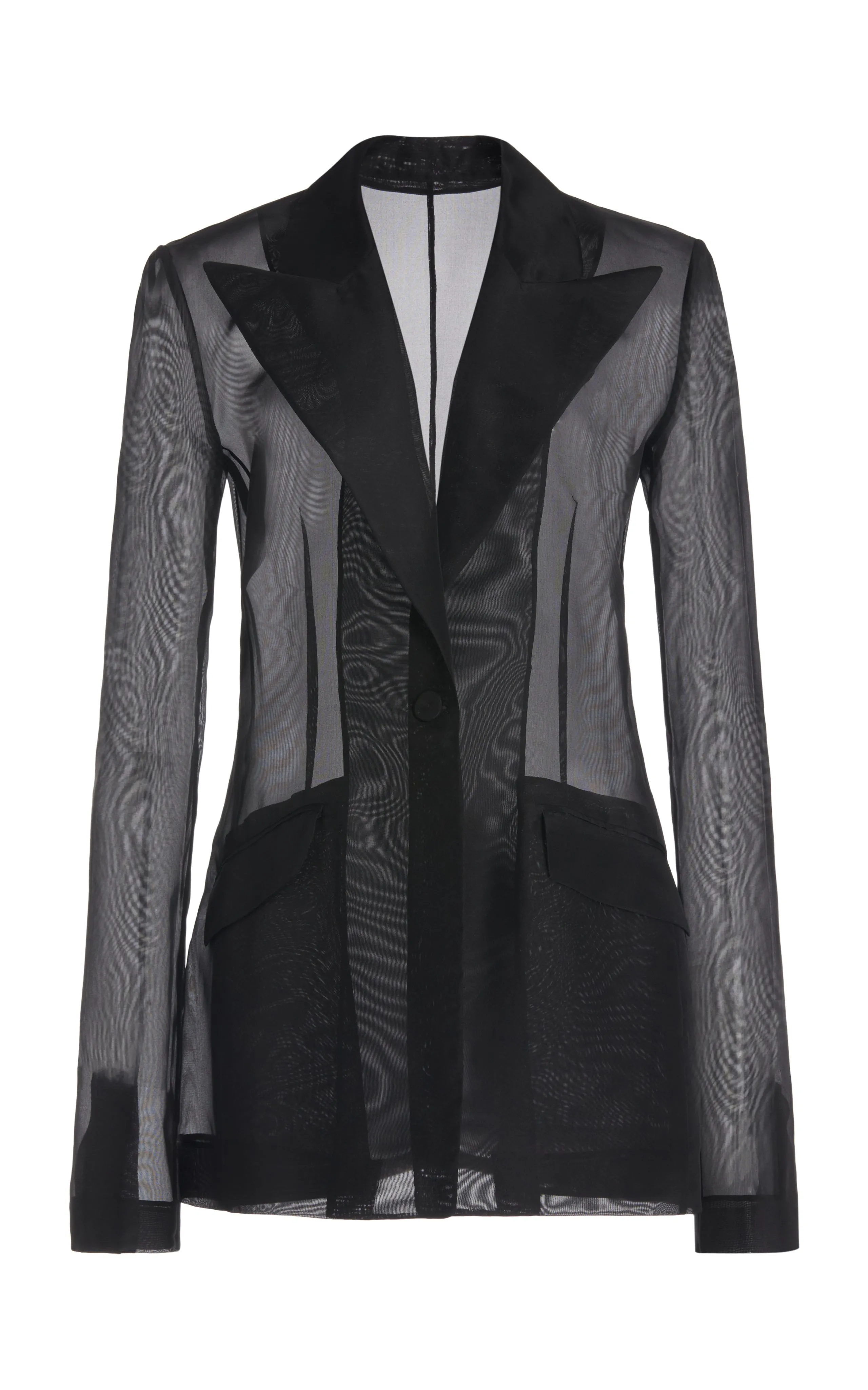 Leiva Sheer Blazer in Black Silk Organza LatticeKnit WrinkleResistant