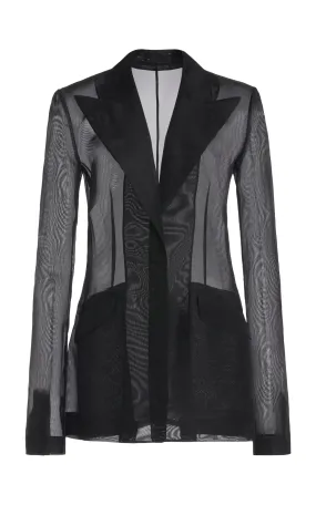 Leiva Sheer Blazer in Black Silk Organza LatticeKnit WrinkleResistant